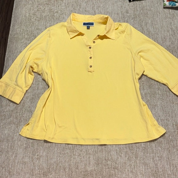 3X Yellow top Karen Scott Yellow Spring summer top 3/4 sleeve - Picture 1 of 6